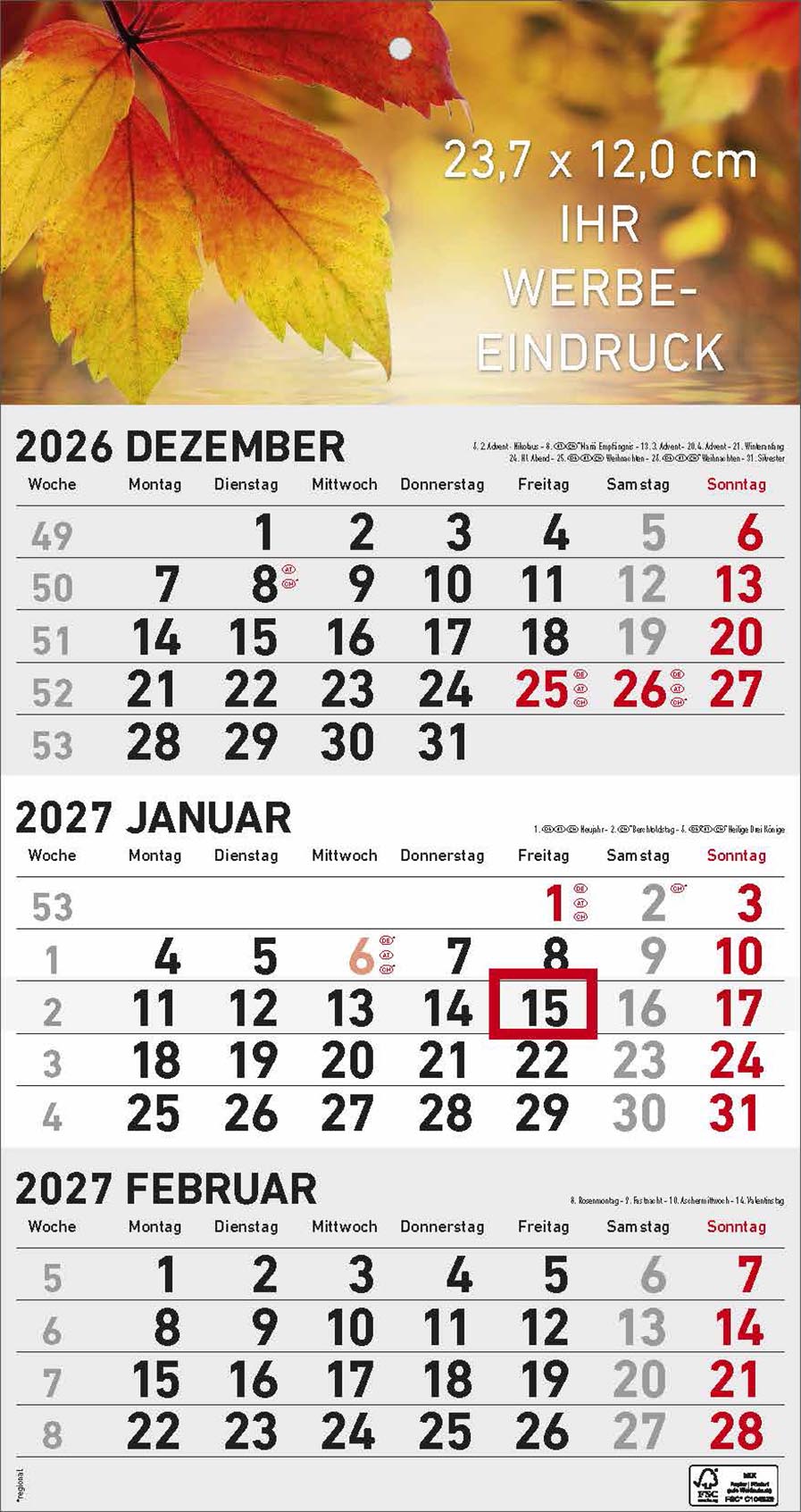 3-Monatskalender "Nürnberg" deutsch grau