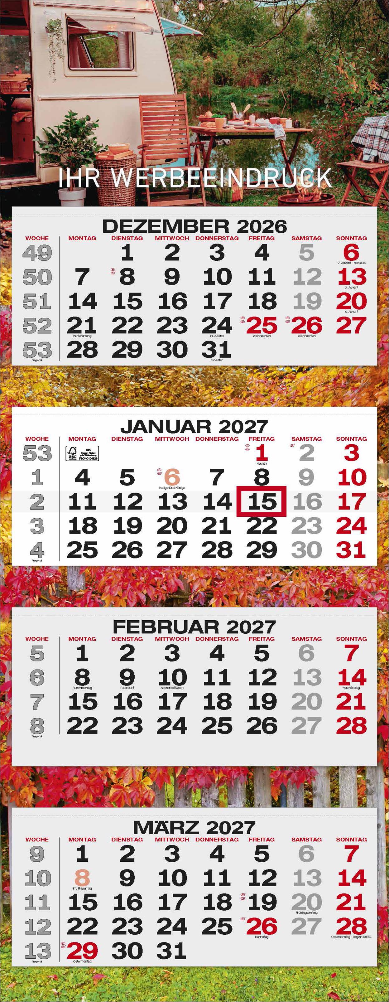 4-Monatskalender "Malaga" deutsch grau