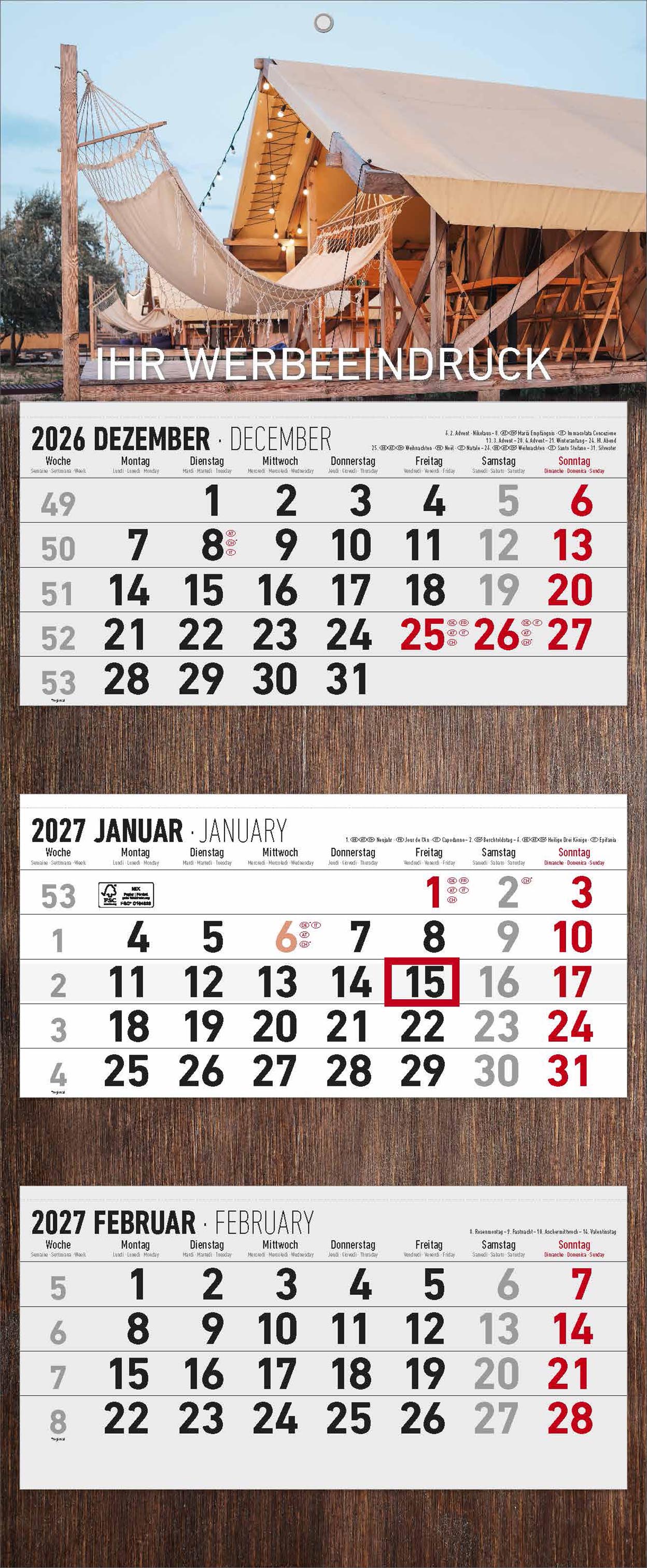 3-Monatskalender "Kopenhagen" 4-spr. grau